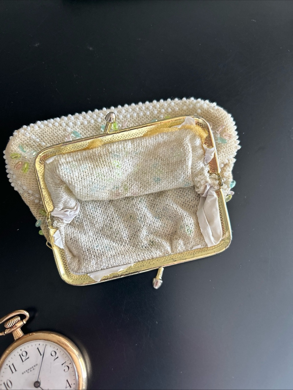 Vintage Beaded Cream Evening Clutch with Pastel Accents - Picture 2 of 5